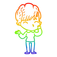 rainbow gradient line drawing cartoon woman thinking