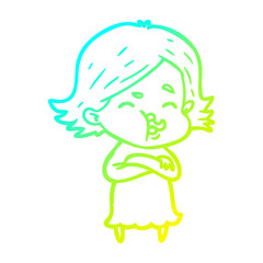 cold gradient line drawing cartoon girl pulling face
