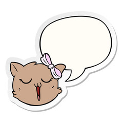 cartoon cat face and speech bubble sticker