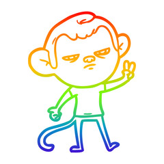 Fototapeta na wymiar rainbow gradient line drawing cartoon annoyed monkey