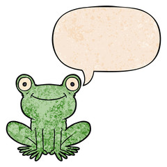 cartoon frog and speech bubble in retro texture style