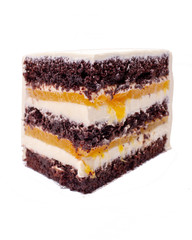 A piece of cake. Chocolate sponge cake with orange. Isolate