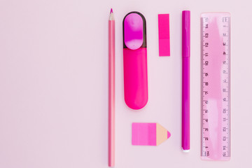 Pink office stationery layout