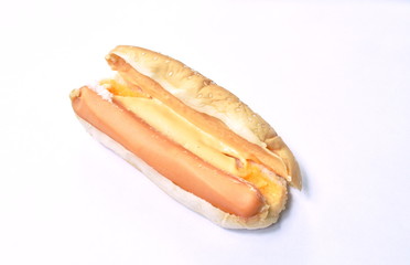 hot dog with cheese fast food on white background