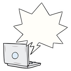 cartoon laptop computer and speech bubble