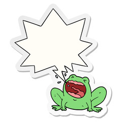 cartoon frog shouting and speech bubble sticker