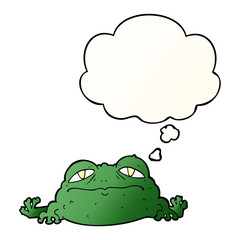 cartoon ugly frog and thought bubble in smooth gradient style