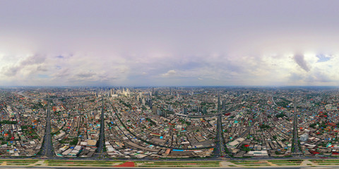 360 panorama by 180 degrees angle seamless panorama view of Wongwian Yai roundabout. Aerial view of...