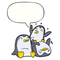 cartoon happy penguins and speech bubble
