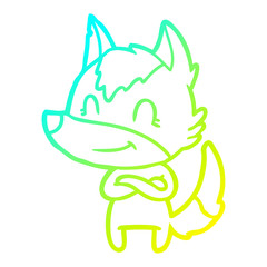 cold gradient line drawing friendly cartoon wolf