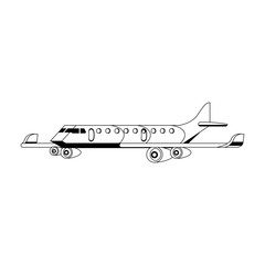 Jet airplane aircraft sideview isolated in black and white