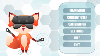 Fox wearing virtual reality headset and entering online account menu on white background, vr reality. Vector illustration. Cyber background