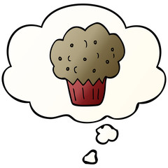 cartoon muffin and thought bubble in smooth gradient style