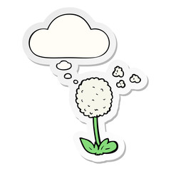 cartoon flower and thought bubble as a printed sticker