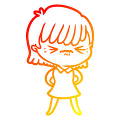 warm gradient line drawing annoyed cartoon girl