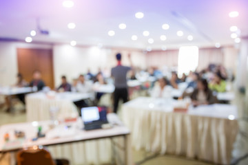 blurry image. speaker or lecturer with startup business team brainstorming on meeting workshop. team working on project together and sharing ideas in workshop.