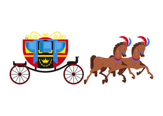Carriage coach vector vintage transport with old wheels and antique transportation illustration set of coachman character royal for horse and chariot wagon for traveling isolated on white background