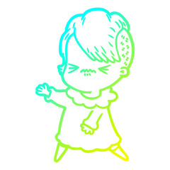 cold gradient line drawing cartoon annoyed hipster girl