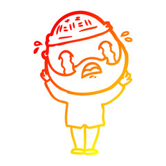 warm gradient line drawing cartoon bearded man crying