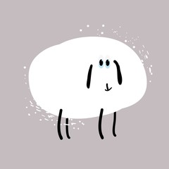 Obraz premium Cute cheerful sheep, cartoon character, hand-drawn in vector