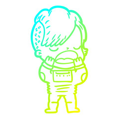 cold gradient line drawing cartoon cool hipster girl in space suit