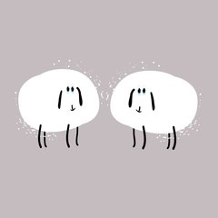Cute funny sheep, flock of sheep, cartoon character, hand-drawn in vector