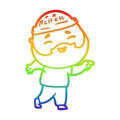 rainbow gradient line drawing cartoon happy bearded man