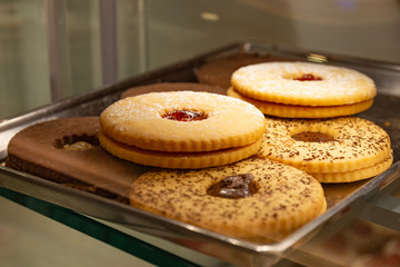 Italian sicilian pastries with chocolate and fruit cream.