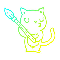 cold gradient line drawing cute cartoon cat