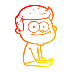 warm gradient line drawing cartoon happy man sitting