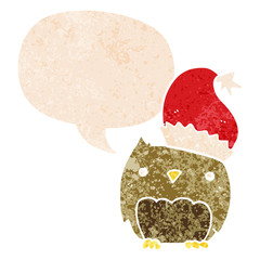 cute christmas owl and speech bubble in retro textured style
