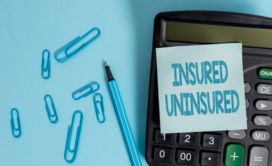 Writing note showing Insured Uninsured. Business concept for Company selling insurance Checklist to...