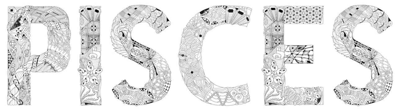 Word LEO. Vector zentangle object for decoration for coloring