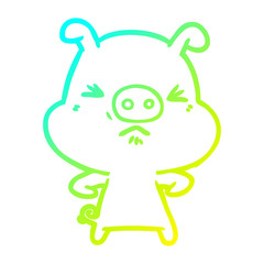 cold gradient line drawing cartoon angry pig
