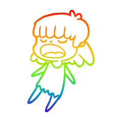 rainbow gradient line drawing cartoon woman talking loudly