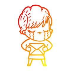 warm gradient line drawing cartoon woman crying