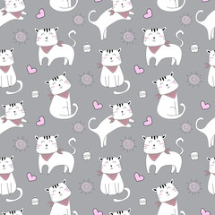 Vector seamless pattern with cute cat . Pattern for fabric, baby clothes, background, textile, wrapping paper and other decoration.