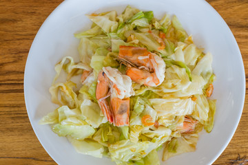 cabbage shrimp squid fried with Oyster sauce on dish