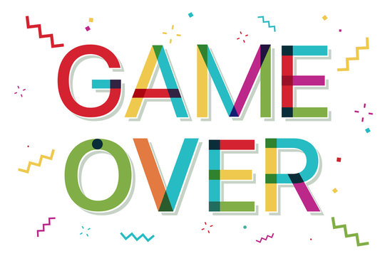 Game over colorful banner with confetti