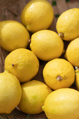 Close up lemon setting in basket in natural light scene / food material / food background / raw material / food photography