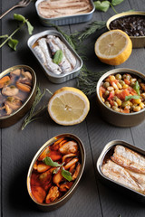 Variety of canned food
