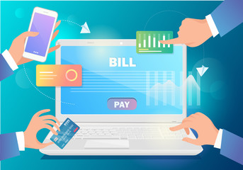 Electronic receipt or invoice in flat vector illustration. Digital bill for mobile internet banking concept. Online transaction via smartphone. Website or webpage layout template. Financial app.