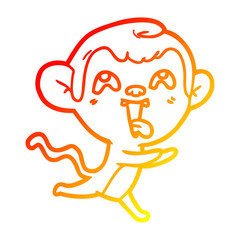 warm gradient line drawing crazy cartoon monkey running