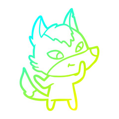 cold gradient line drawing friendly cartoon wolf