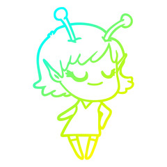 cold gradient line drawing smiling alien girl cartoon
