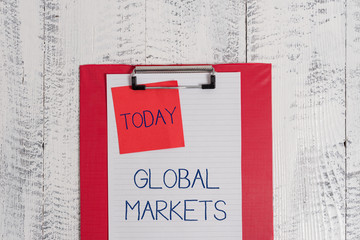 Conceptual hand writing showing Global Markets. Concept meaning Trading goods and services in all...