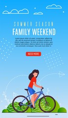 Flat Banner Inscription Femily Weekend Cartoon.