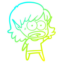 cold gradient line drawing cartoon shocked elf girl