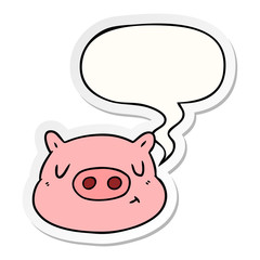 cartoon pig face and speech bubble sticker