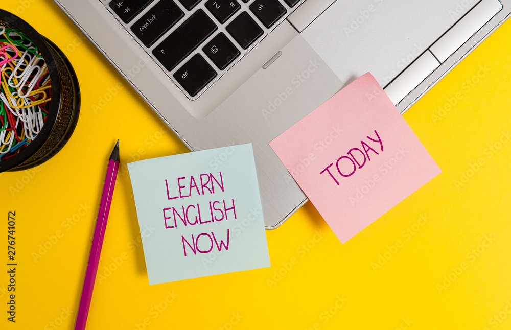 Poster text sign showing learn english now. business photo text gain or acquire knowledge and skill of engl